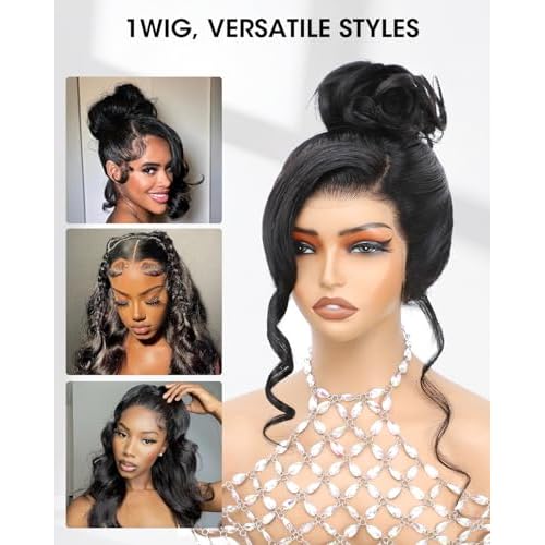 Hidden Strap 360 Glueless Lace Front Wigs 100% Human Hair 200% Density Pre Plucked HD Lace Loose Body Wave 360 Full Lace Human Hair Wigs With Invisible Drawstring for Black Women 20 Inch