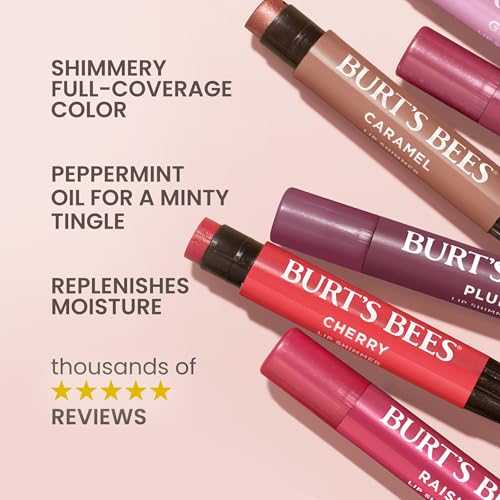 Burt's Bees Shimmer Lip Tint Stocking Stuffers Set, Moisturizing for All Day Hydration with Natural Glowy Pigmented Finish & Buildable Color, Peony (4-Pack)