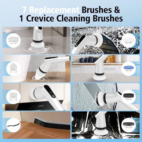 Electric Spin Scrubber, Dreazu IPX7 Bathroom Scrubber with 7 Replaceable Floor Machine Pads & Retractable Handle, 2-Speed Adjustable Shower Cleaner Brush for Bathroom, Bathtub, Kitchen, Tile Floors