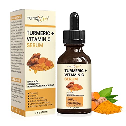Turmeric Serum for Face + Glow-Boosting Vitamin C Serum ?Organic Moisturizer for Acne, Dark Spots & Clear Skin? Boosts Hydration for Dry & Tired Skin ? Anti-Aging Formula for Glowing Skin, 4 FL OZ