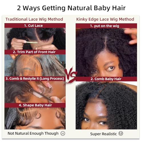 4C Edges 24 Inch Kinkycurly Wig Human Hair Lace Wigs Glueless Wigs Human Hair Pre Plucked Brazilian Afro Culry Wig Lace Closure Wigs for Black Women Virgin Hair