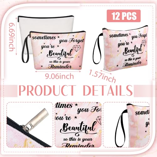 Xuniea 24 Pcs Inspirational Gifts for Women Bulk 12 Motivation Canvas Makeup Bags 12 Round Portable Pocket Mirror for Team Employee Coworker Housekeeping Appreciation Thank You Gifts(Beautiful)