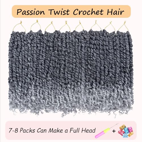 LOSMOEER 8 Packs Passion Twist Hair 10 Inch Ombre Gray Pre-twisted Passion Twist Crochet Hair Grey Pre-looped Crochet Braids for Women Passion Twists Braiding Hair Synthetic Hair Extensions