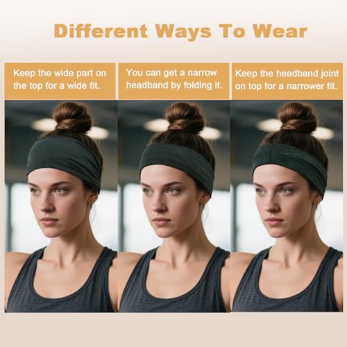 6 Pack Wide Headbands for Women - No Slip Hair Bands for Sports Yoga Workout Running Daily Use, Soft Stretchy Elastic Sweat Wicking Head Wraps Hair Accessories