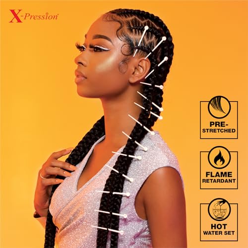 Sensationnel X-pression prestretched braiding hair - 3x braid 50 inch all kanekalon flame retardant synthetic braid for box braids and twists (1 pack, 1B OFFBLACK)