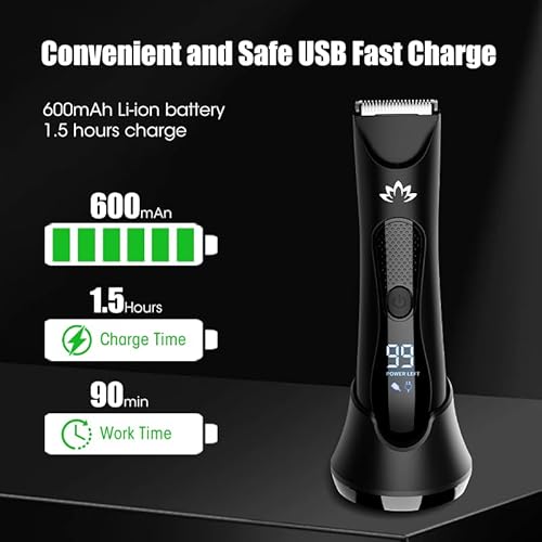 Manscape Body & Pubic Hair Trimmer for Men, Groin & Ball Trimmer Men, Electric Razor Bikini Trimmer, Body Groomer Ball Shaver for Smooth Wet/Dry Shaving, Led Light