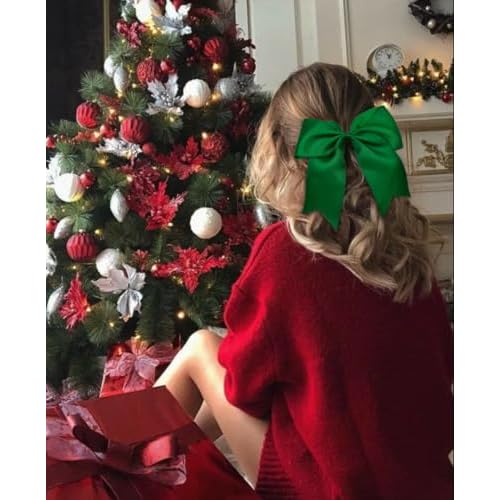 Tobeffect Hair Clip - 8 Inch Green Hair Bow - Cheerleading Bows for Girls, Women, Cheerleaders Grosgrain Material - Perfect for Hair Securing, Festivals, Birthdays, Weddings, School