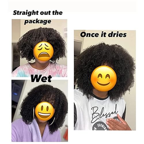 Afro Kinky Curly Wig With Bangs Full Machine Made Scalp Top Wig 200 Density Virgin Brazilian Short Curly Human Hair Wigs Natural Color 18 inch