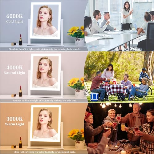 Vanity Mirror with Lights, Makeup Mirror with Lights Three Color Lighting Modes, Dimmable Touch Screen, Detachable 10X Magnifying Mirror, 360¡ÆFree Rotation,White