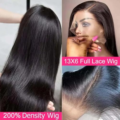 Lemoda 13x6 Full Lace Frontal Wig 180% Density Straight Lace Front Wigs Human Hair HD Transparent Lace Glueless Wig Pre Plucked 15A Brazilian Virgin Human Hair Wigs for Women 22 Inch