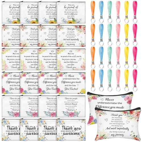 48 Pcs Cna Gifts Inspirational Cosmetic Bag Bulk with Zipper Keychain Cna Appreciation Gifts Bulk Motivational Makeup Bag for Graduation Nursing Assistant Women Teacher Staff Coworker(Delicate Style)