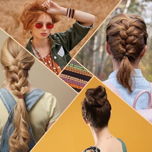 NEBURORA 28 Pcs Boho Hair Ties Braided Elastic Bracelets Hair Ties Ponytail Holders for Women and Girls with Thick or Thin Hair 6 Styles Multicolor