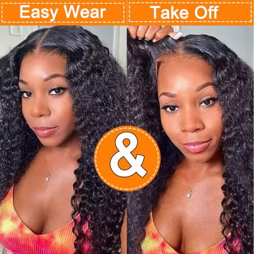 Glueless Wigs Human Hair Pre Plucked Pre Cut Deep Wave Lace Front Wigs Human Hair Wig for Black Women Wear and Go Glueless Wig(16 Inch)
