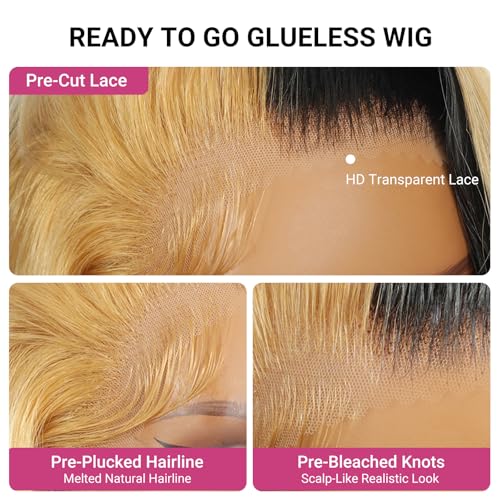 Yolissa Honey Blonde Wig Human Hair Short Blonde Wig Straight Wigs Human Hair 13x4 Lace Front Wigs Glueless Wigs Pre Plucked Pre Cut Wig For Women 14in