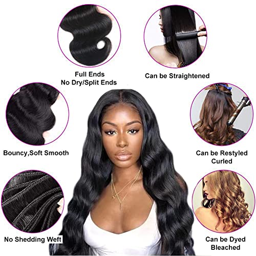 12A Brazilian Body Wave Human Hair 3 Bundles 22 24 26 Inch 100% Unprocessed Brazilian Virgin Human Hair Weave Bundles Body Wave Hair Extensions Natural Color