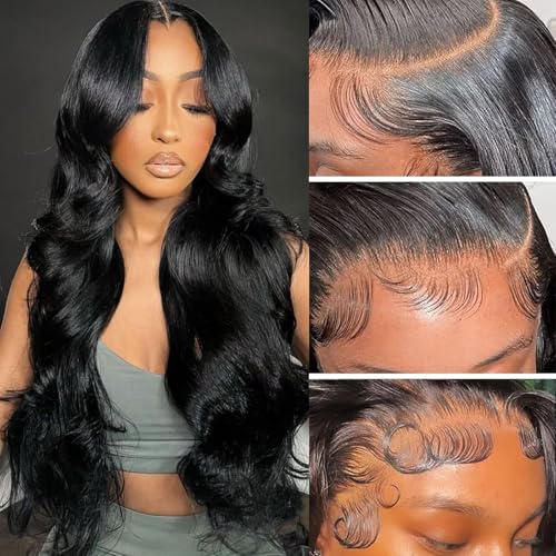 13x6 Frontal Human Hair Body Wave HD Transparent Ear to Ear Lace Frontal Closure With Baby Hair Free Part 100% Virgin Human Hair Natural Black 14 Inch