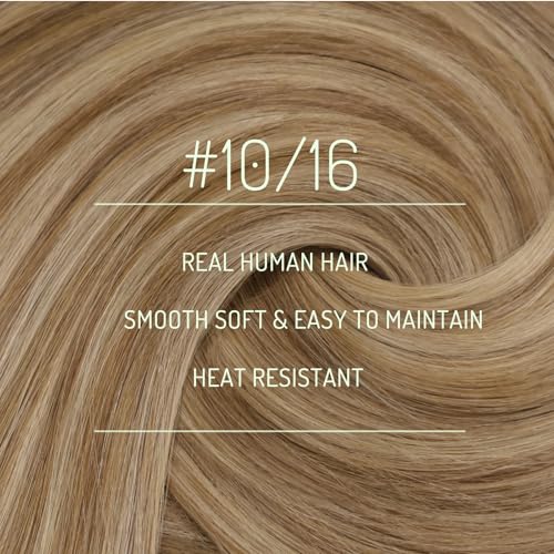 RUNATURE Blonde Clip in Hair Extensions, Real Human Hair Clip in Extensions, Long Hair Extensions Clip Ins, Remy Natural Hair Add Length, 22 Inch 120g 7pcs #10P16 Dark Blonde Highlight Caramel Blonde
