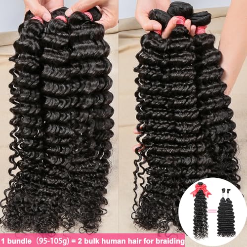 12A Deep Wave Human Hair Bundles 18 20 22 Inch Brazilian Curly 3 Bundles Human Hair 100% Unprocessed Virgin Wet and Wavy Hair Weave 1B Black
