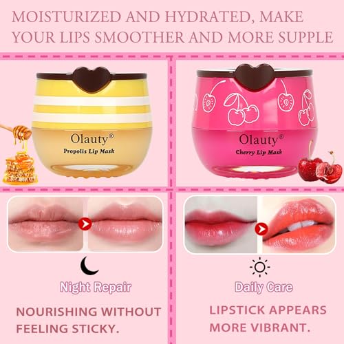 9 PCS Bee Lip Balm Honey Pot, Honey Lip Balm Bulk, Moisturising Sleep Lip Mask Overnight with Sticks, Exfoliating Prevention Dry and Crack Lip Scrubs,Reduce Lip Lines