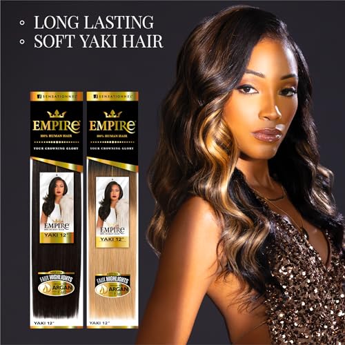 Sensationnel Empire yaki human hair - Tangle Free Weaving for Quick Weave and Sew in Styles for Faux Highlights and Fauxmiddlepart Leave Out - 1 Pack (18 inch, 27 HONEYBLONDE)