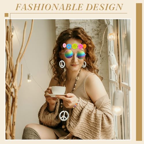 Batiyeer 6 Pcs Hippie Costume Accessories Set, Boho Peace Sign Daisy Flower 60s 70s Party Favors Decor for Groovy Party Women(Sliver)