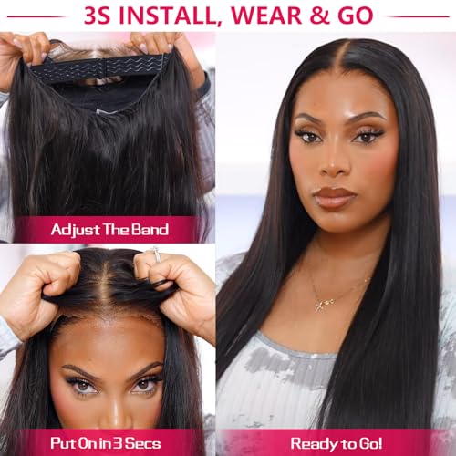9x6 Wear and Go Glueless Wigs Human Hair Pre Plucked Pre Cut Straight Lace Front Wigs Human Hair Bleached Knots 200% Density Brazilian Virgin Human Hair Glueless Wig 22 inch