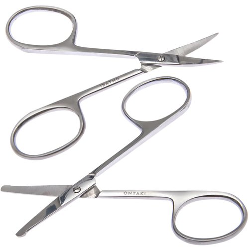 Ontaki Curved & Rounded Men's Facial Hair Scissors - Silver Ambidextrous - Beard, Nose & Eyebrow Grooming with Professional Beard, Nose Hair & Eyebrow Scissors for Men