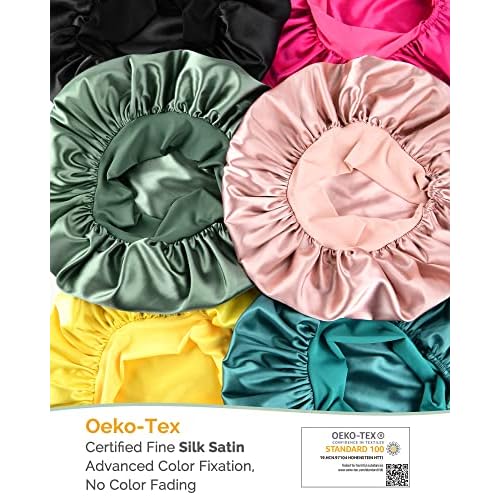 YANIBEST Silk Bonnet for Sleeping Women Adjustable Double Layer Satin Bonnet Reduce Friction Prevent Frizz Natural Curly Hair