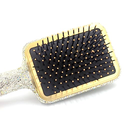 Hair Brush - Detangle Hair and Comb, Massage Cushion, Anti-static, Smooth and Sleek Hair, Luxury Rhinestone Design Suitable for Women (Square01 Silver)