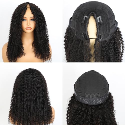 Domiso V Part Wigs Brazilian Kinky Curly Human Hair Wigs for Black Women 180% Density Glueless V Shape Wigs No Leave Out No Sew in Upgrade U Part Wigs Full Head Clip in Natural Black Color 22 Inch