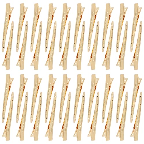 40 Pieces 9cm/3.5" Gold Metal Hair Salon Alligator Hair Styling Clips with Holes Duckbill Hair Sectioning Clips Hair Barrettes Accessories for Women Girls Teens