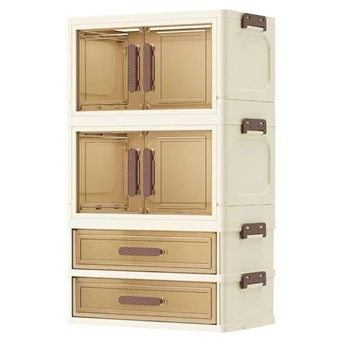 A stackable desktop organizer with drawers and compartments, ideal for storing cosmetics, beauty tools, jewelry, and school supplies in a student dorm. Features a convenient magnetic door handle.