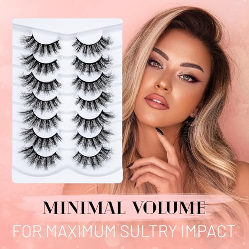 Cat Eye Lashes Wispy Fluffy, 8D Faux Mink 12-18MM (7 Pairs) - Dramatic Volume, Waterproof Lightweight, Daily & Party Wear, Reusable