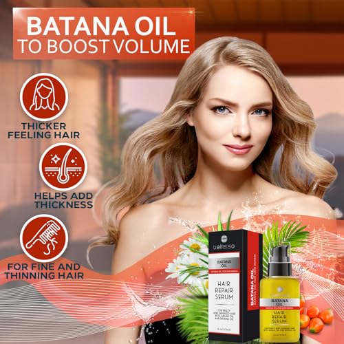 Batana Oil Hair Serum - Repair Thinning, Dry, Damaged, Fine and Split Ends - Thickening, Lightweight Formula - Anti Frizz and Heat Protection Control Products for Men and Women - Curly and Frizzy Mix