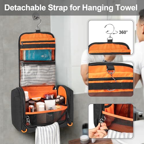 Tactical Toiletry Travel Bag for Men, Hanging Dopp Kit Hygiene Bag Shower Organizer with Hook for Toiletries and Shaving Care, Black (Empty Bag)