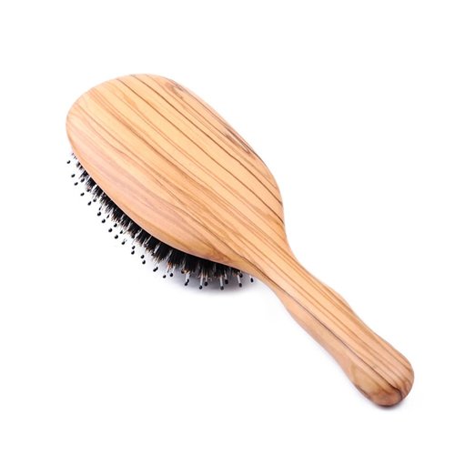 Boar Bristle Hair Brush, Olive Wood Air Cushion Massage Brush With Nylon Pin for Women Men Travel Hair Brush for Curly & Dry Hair Smoothing Detangling