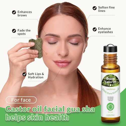 Organic Castor Oil Roll on for Belly, Face, Body, Under Eyes? Certified Organic, Cold Pressed, Hexane Free, Unrefined ? 3 Glass Bottle Pure Roller Ball Castor Oil to Moisturize Skin, Lips