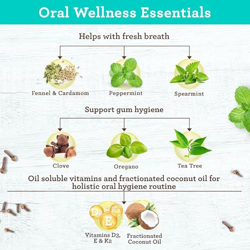 GuruNanda Travel Size CocoMint Oil Pulling Mouthwash, 7 Essential Oils & Vitamins, Promotes Fresh Breath & Happy Gums, No Alcohol & Fluoride, 3 oz