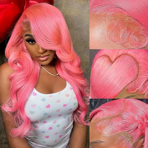32 Inch Pink Wig Human Hair 13x4 Body Wave HD Lace Front Wigs Pre Plucked With Baby Hair 200 Density Color Lace Frontal Wigs Human Hair Glueless Wigs for Women