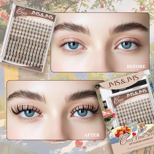 JMS&JMS Lash Clusters 144 Pcs Natural Cluster Lashes Invisible Band Manga Lashes Super Thin Band Reusable Soft & Comfortable(Fairy,8-18mix)