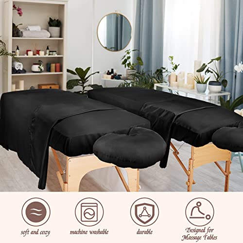 Oudain 8 Sets Soft Microfiber Massage Table Sheets Set 3 Piece Set Includes Massage Table Cover Fitted Sheet and Face Rest Cover(Black)