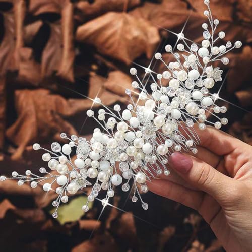 Pearl Wedding Hair Combs Silver Flower Bride Hair Pieces Bridal Hair Accessories for Women and Girls