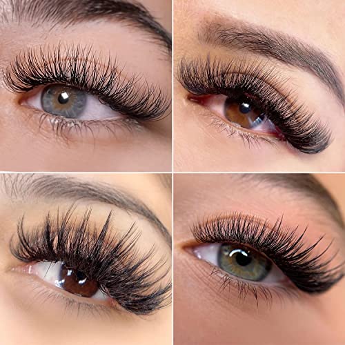 VEYES INC Easy Fan Volume Lash Extensions 03 05 07 J/B/L/C/CC/D/DD Curl 8-25mm Mixed & Single Length Tray, Matte Black Self Fanning Eyelashes, Professional Supplies for Lash Techs (0.05 J 8-16mm)