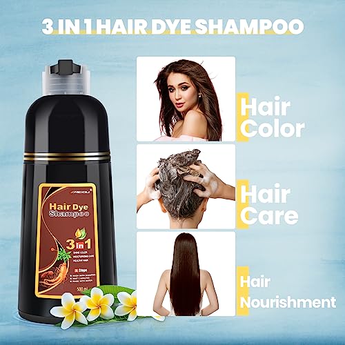 MEIDU Dark Brown Hair Color Shampoo for Gray Coverage, Instant 3-in-1 Hair Dye for Women (16.9 Fl oz)