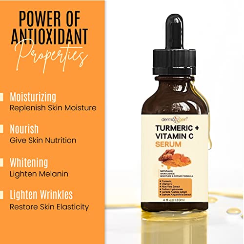 Turmeric Serum for Face + Glow-Boosting Vitamin C Serum ?Organic Moisturizer for Acne, Dark Spots & Clear Skin? Boosts Hydration for Dry & Tired Skin ? Anti-Aging Formula for Glowing Skin, 4 FL OZ