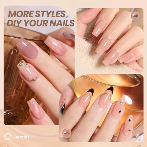 Beetles Fall Gel Nail Polish Set - 6 Colors Nude Brown Jelly Neutral Gel Polish Kit Sheer Transparent Effect Soak Off UV DIY French Nail Art Manicure Gifts for Women