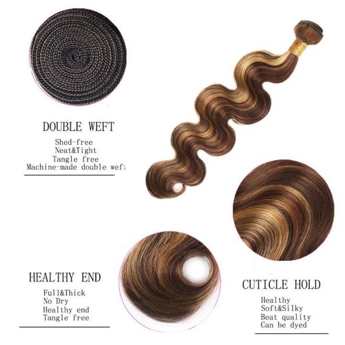 P4/27 Highlight Blonde Bundles Human Hair Body Wave Bundles Human Hair 20 20 20 Inch Brazilian Hair 3 Bundle Brown Unprocessed Virgin Remy Hair Extensions 50 Gram Per Bundle
