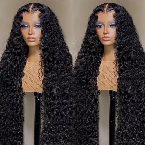 30 Inch Deep Wave Lace Front Wigs Human Hair 200 Density 13x6 HD Transparent Lace Frontal Wigs Human Hair Pre Plcked Curly Human Hair Wig for Women Deep Curly Glueless Wigs