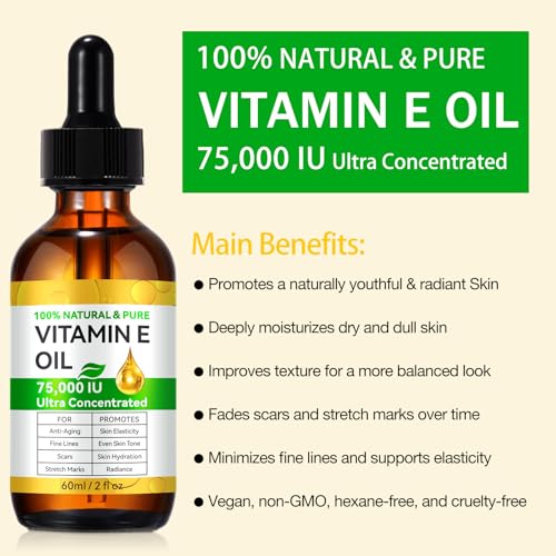 Vitamin E Oil, 75,000 IU Ultra Concentrated Pure Vitamin E Oil for Face