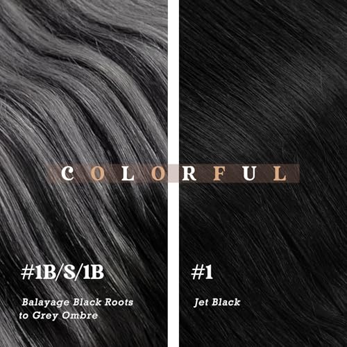 Ve Sunny Clip in Hair Extensions Real Human Hair Black Ombre Clip in Human Hair Extensions for Women Human Clip in Hair Extensions Natural Black Grey Silver Easy-to-wear 7pcs 120g 20inch